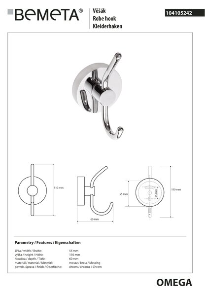 Bemeta Design OMEGA: Věšák - 104105242