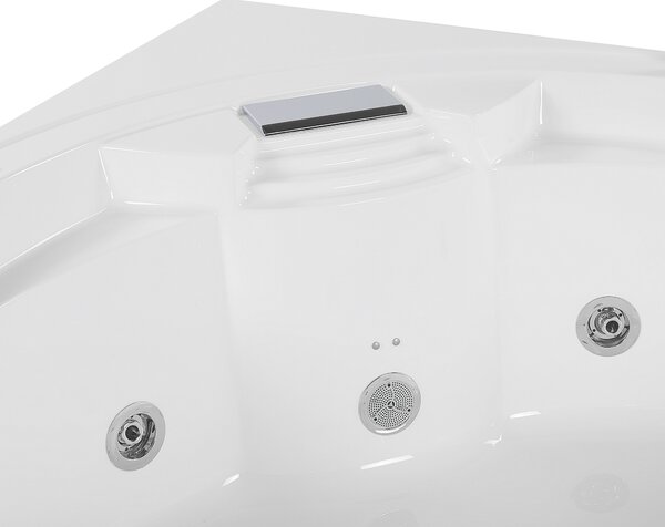 Rohová vířivá vana s LED osvětlením MILANO 181 x 150 cm s reproduktorem Bluetooth Bílá
