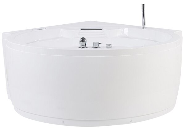 Rohová vířivá vana s LED osvětlením MILANO 181 x 150 cm s reproduktorem Bluetooth Bílá