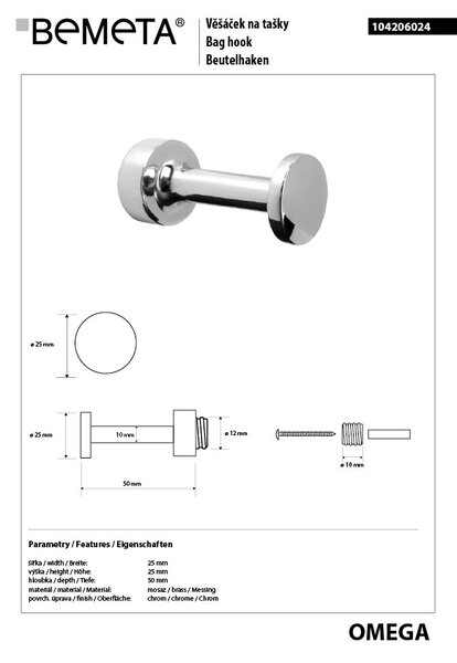 Bemeta Design OMEGA: Háček, na tašku - 104206024