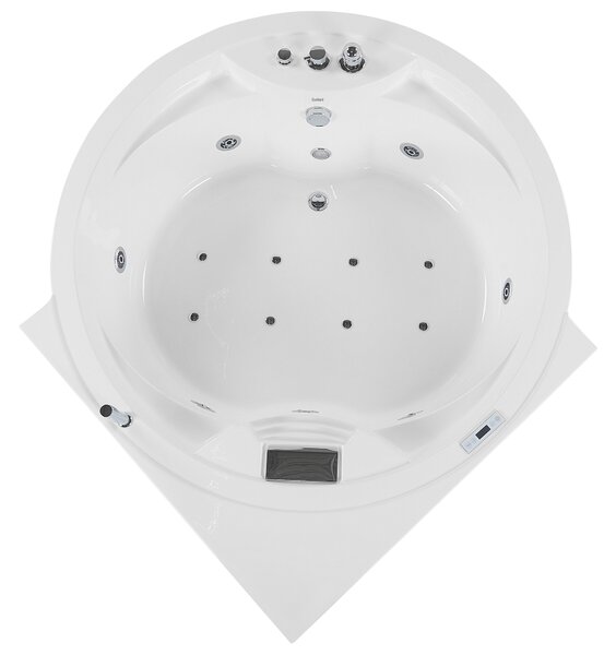 Rohová vířivá vana s LED osvětlením MILANO 181 x 150 cm s reproduktorem Bluetooth Bílá
