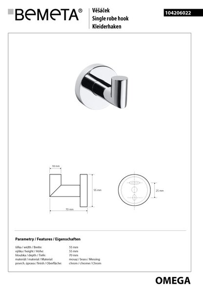 Bemeta Design OMEGA: Háček - 104206022