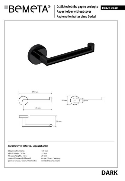 Bemeta Design DARK: Držák toaletního papíru - 104212030
