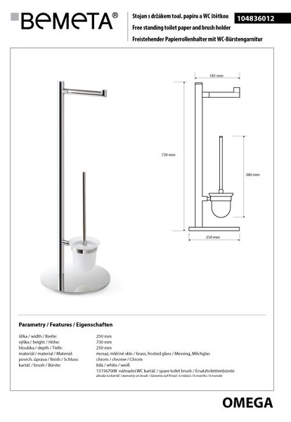 Bemeta Design OMEGA: Stojan, s držákem TP, s WC štětkou, lesk - 104836012