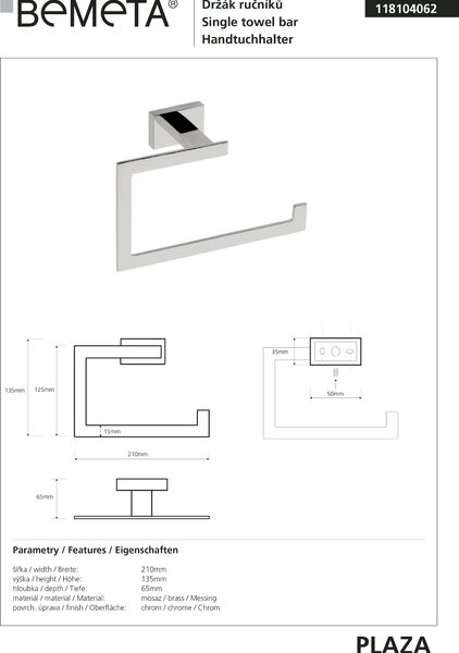 Bemeta Design PLAZA: Držák ručníků, kruhový - 118104062