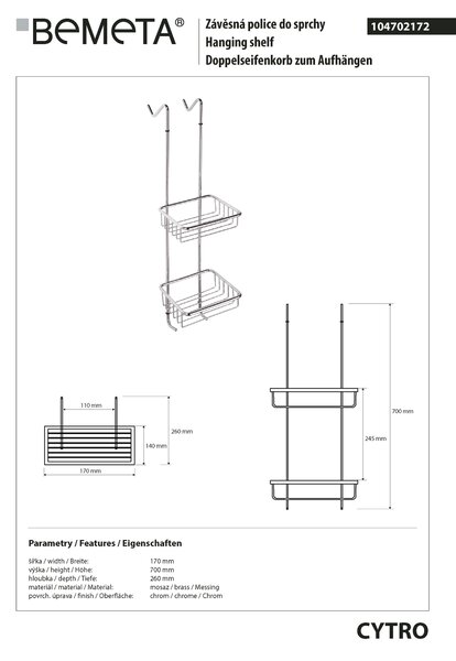 Bemeta Design CYTRO: Polička, do sprchy, závěsná, lesk - 104702172