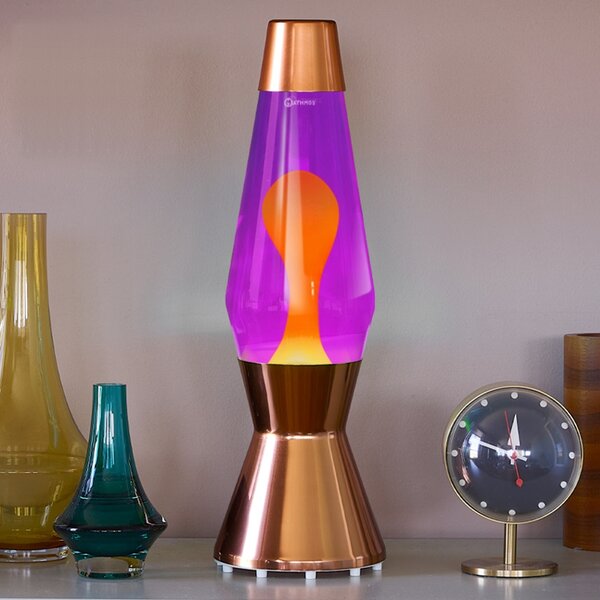 Mathmos Astro Copper, originální lávová lampa, měděná s fialovou tekutinou a oranžovou lávou, výška 43cm