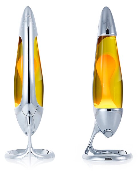 Mathmos Neo, originální lávová lampa, 1x20W, stříbrná se žlutou tekutinou a oranžovou lávou, výška 42cm