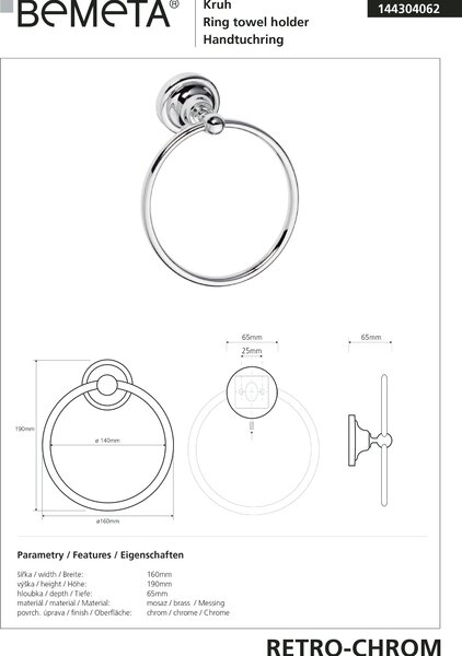 Bemeta Design RETRO chrom: Držák ručníků, kruhový - 144304062