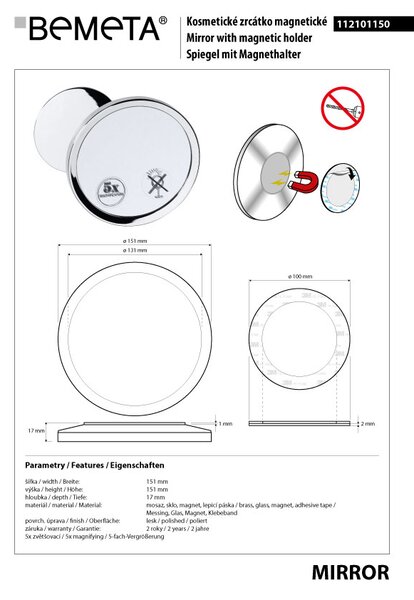 Bemeta Design Kosmetické zrcátko, ø 151 mm, samolepicí - 112101150