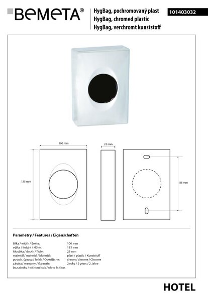 Bemeta Design Zásobník hygienických sáčků (HygBag), plast, lesk - 101403032