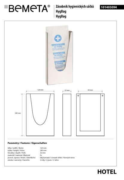 Bemeta Design Zásobník hygienických sáčků (HygBag), bílá - 101403094