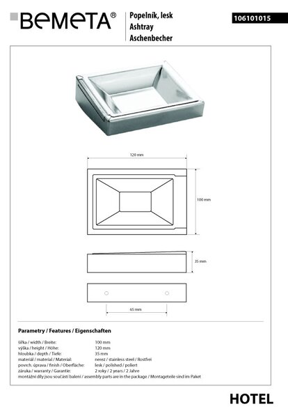 Bemeta Design Popelník, nerez, lesk - 106101015