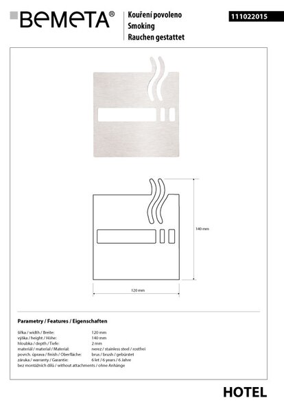Bemeta Design Ikona - Kouření povoleno, čtverec, mat - 111022015
