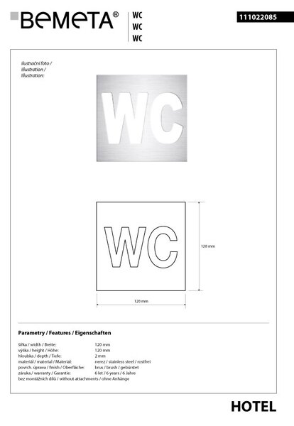 Bemeta Design Ikona - WC, čtverec, mat - 111022085