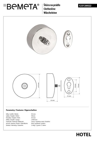 Bemeta Design Šňůra na prádlo, 3000 mm - 123126022