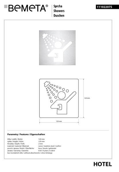 Bemeta Design Ikona - Sprcha, čtverec, mat - 111022075