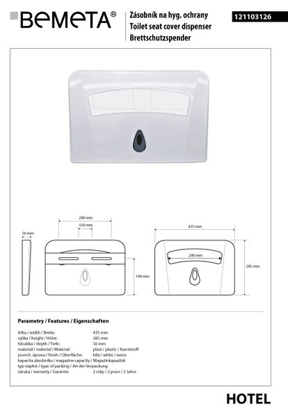 Bemeta Design Zásobník hygienických ochran WC, plast, bílý - 121103126