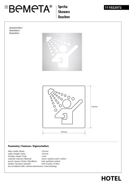 Bemeta Design Ikona - Sprcha, čtverec, lesk - 111022072