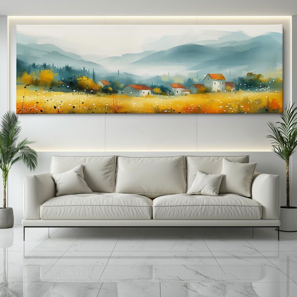 Obraz na plátně - Vesnička Scuola s loukou FeelHappy.cz Velikost obrazu: 120 x 40 cm