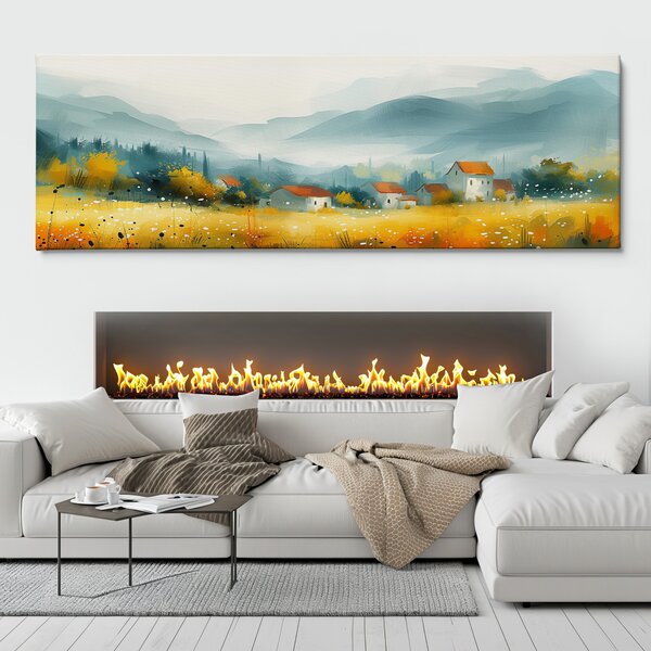 Obraz na plátně - Vesnička Scuola s loukou FeelHappy.cz Velikost obrazu: 120 x 40 cm