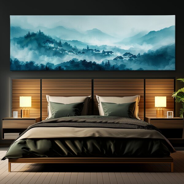 Obraz na plátně - Japonská vesnička Urojima skrytá v kopcích FeelHappy.cz Velikost obrazu (šířka x výška): 120 x 40 cm