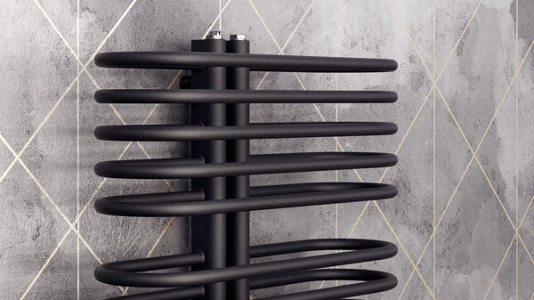 Regnis LEVEL II, topné těleso 600x1380mm se středovým připojením 50mm, 1203W, černá matná, LEVEL1380/600/D50/BLACK