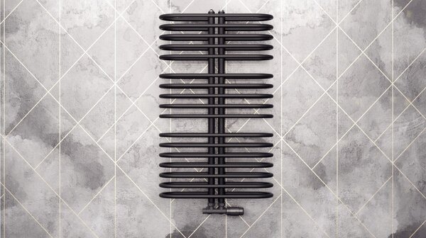 Regnis LEVEL II, topné těleso 600x1380mm se středovým připojením 50mm, 1203W, černá matná, LEVEL1380/600/D50/BLACK
