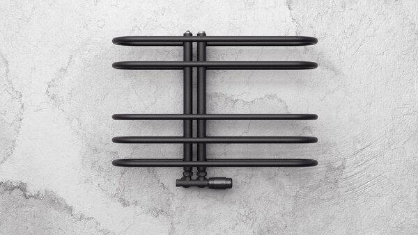 Regnis LEVEL, topné těleso 600x530mm se středovým připojením 50mm, 215W, černá matná, LEVEL530/600/D50/BLACK