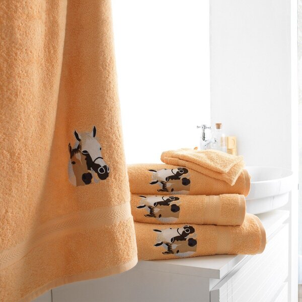 Froté koupelnový textil s výšivkou koní zn. Colombine® meruňková ručník 50x100 cm+žínka
