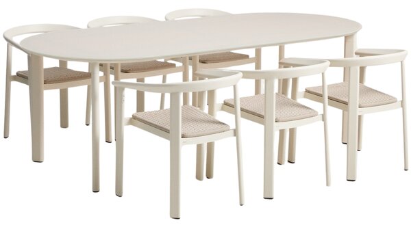 Kave Home Krémový zahradní set oválného stolu a šesti židlí Erice