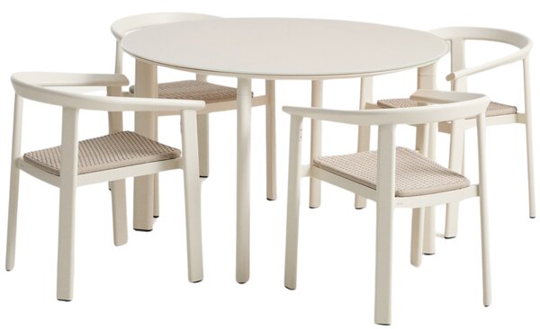 Kave Home Krémový zahradní set kulatého stolu a šesti židlí Erice