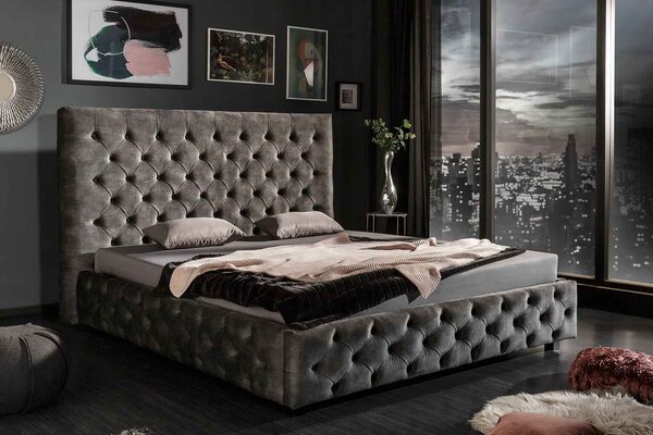 Designová postel Laney II 160 x 200 cm olivově-šedý samet