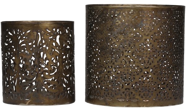 2ks bronzový antik svícen na širokou svíčku Nancy - Ø 15*15 / Ø 12*12cm - Chic Antique