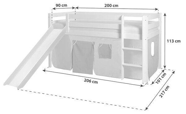 POSTEL S PROSTOREM NA HRANÍ, 90/200 cm, barvy borovice, světle modrá, tmavě modrá MID.YOU - Vyvýšené postele, Online Only