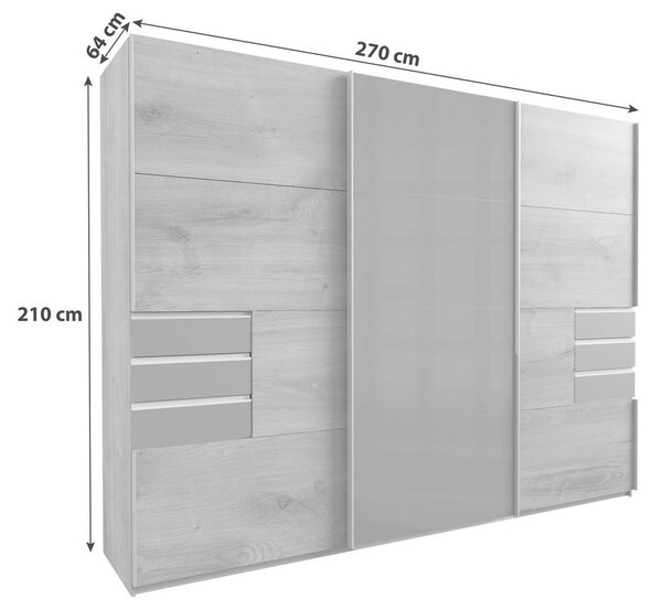 Skříň s posuv. dveřmi SAIGON grafit/černé sklo, š. 270 cm