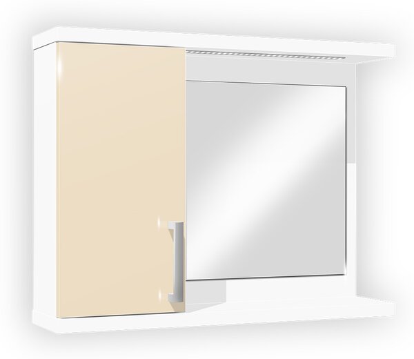 Koupelnová skříňka se zrcadlem K10 levá barva skříňky: bílá 113, barva dvířek: jasmín lesk