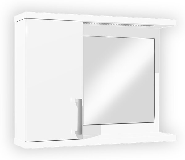 Koupelnová skříňka se zrcadlem K10 levá barva skříňky: bílá 113, barva dvířek: bílá lamino