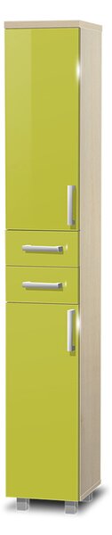 Vysoká koupelnová skříňka K14 barva skříňky: akát, barva dvířek: lemon lesk