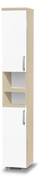 Vysoká koupelnová skříňka K13 barva skříňky: akát, barva dvířek: bílý lesk