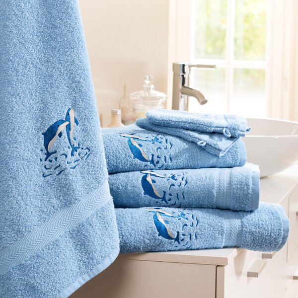Froté koupelnový textil s výšivkou delfína zn. Colombine® světle modrá ručník 50x100 cm+žínka