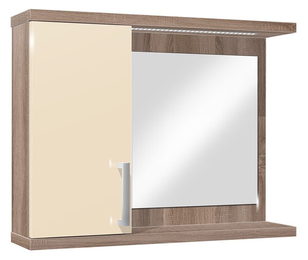 Koupelnová skříňka se zrcadlem K10 levá barva skříňky: dub sonoma tmavá, barva dvířek: jasmín lesk