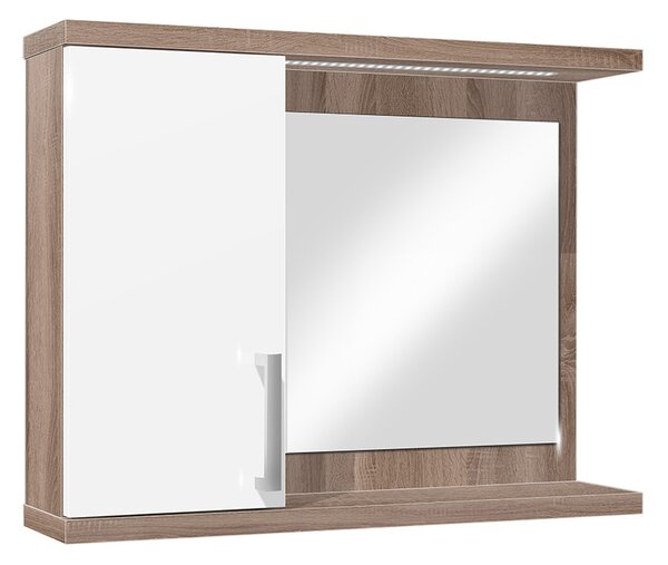 Koupelnová skříňka se zrcadlem K10 levá barva skříňky: dub sonoma tmavá, barva dvířek: bílá lamino
