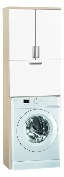 Vysoká koupelnová skříňka nad pračku K21 barva skříňky: akát, barva dvířek: bílá lamino