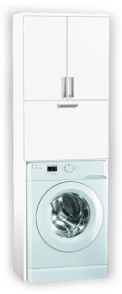Vysoká koupelnová skříňka nad pračku K21 barva skříňky: bílá 113, barva dvířek: bílý lesk