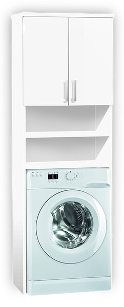 Vysoká koupelnová skříňka nad pračku K20 barva skříňky: bílá 113, barva dvířek: bílá lamino