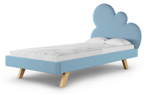 Čalouněná jednolůžková postel CLOUD do dětského pokoje - Modrá, 90x200 cm, Zvolte stranu: Vlevo
