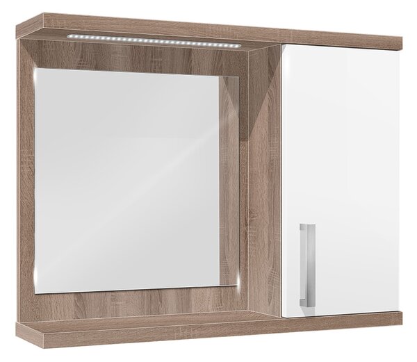 Koupelnová skříňka se zrcadlem K10 pravá barva skříňky: dub sonoma tmavá, barva dvířek: bílá lamino