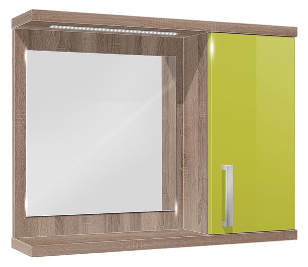 Koupelnová skříňka se zrcadlem K10 pravá barva skříňky: dub sonoma tmavá, barva dvířek: lemon lesk