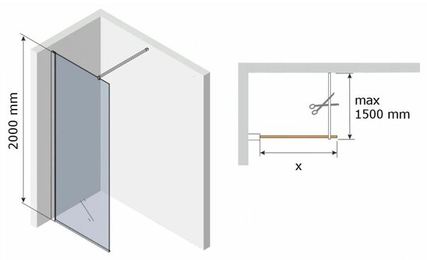 Mexen Kioto sprchová zástěna WALK-IN 8mm, 140x200 cm, bílý vzor, 800-140-000-00-85